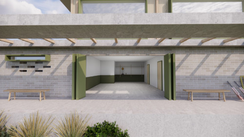 Cricket pavilion Office for Contemporary Rural Architecture overhang